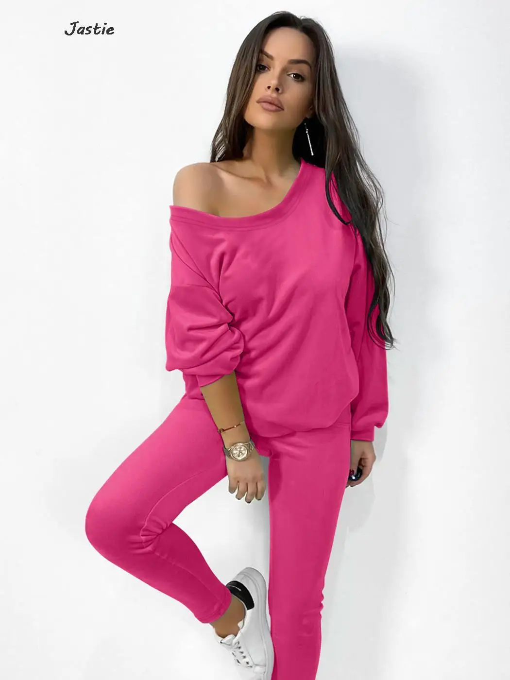 Round Neck Long Sleeve Loose T-shirts Two Piece Set Casual Solid Color Tight Pencil Pant Sets Velvet Pajamas Home Women Outfits