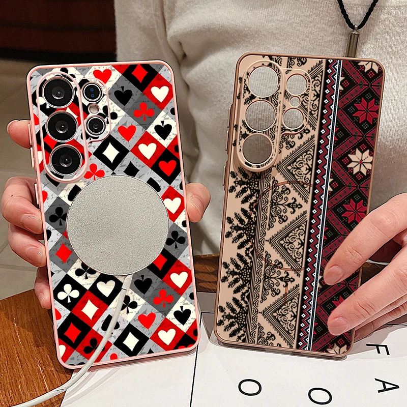 Magnetic Retro Geometric Print Phone Case Cover