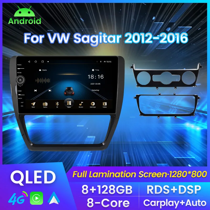 

QLED экран с ручкой Автомагнитола For VW Sagitar 2012-2016 мультимедийный плеер навигация GPS Автомобильная интеллектуальная система Carplay Android авто до 8 ядер 8 + 128G