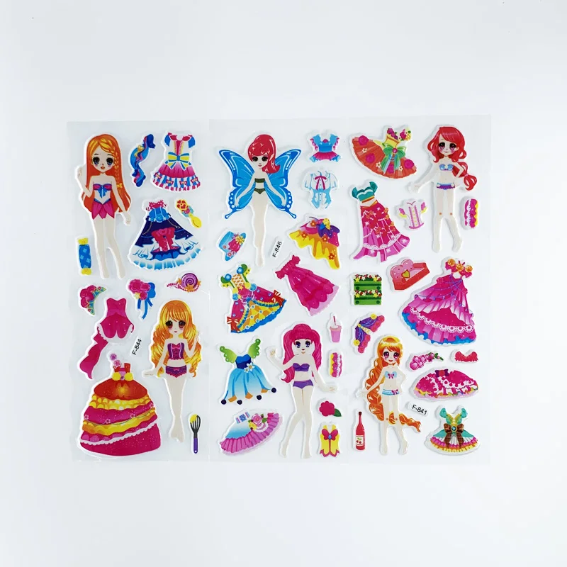 Cartoon Stickers 3D Stickers Kawaii Stickers 12 Sheets/Set 3D Bubble Dress Up Girls Stickers Cartoon Change Clothes DIY Kawaii Stickers Educational Toys for Kids Girl Gift