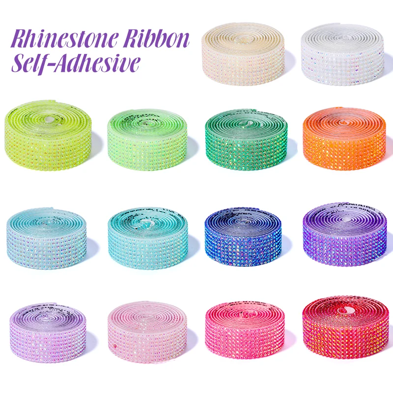QIAO 1 야드 자체 접착 수지 Rhinestone14 색상 젤리 AB 스티커 다이아몬드 리본 DIY 라인 석 예술 공예 장식