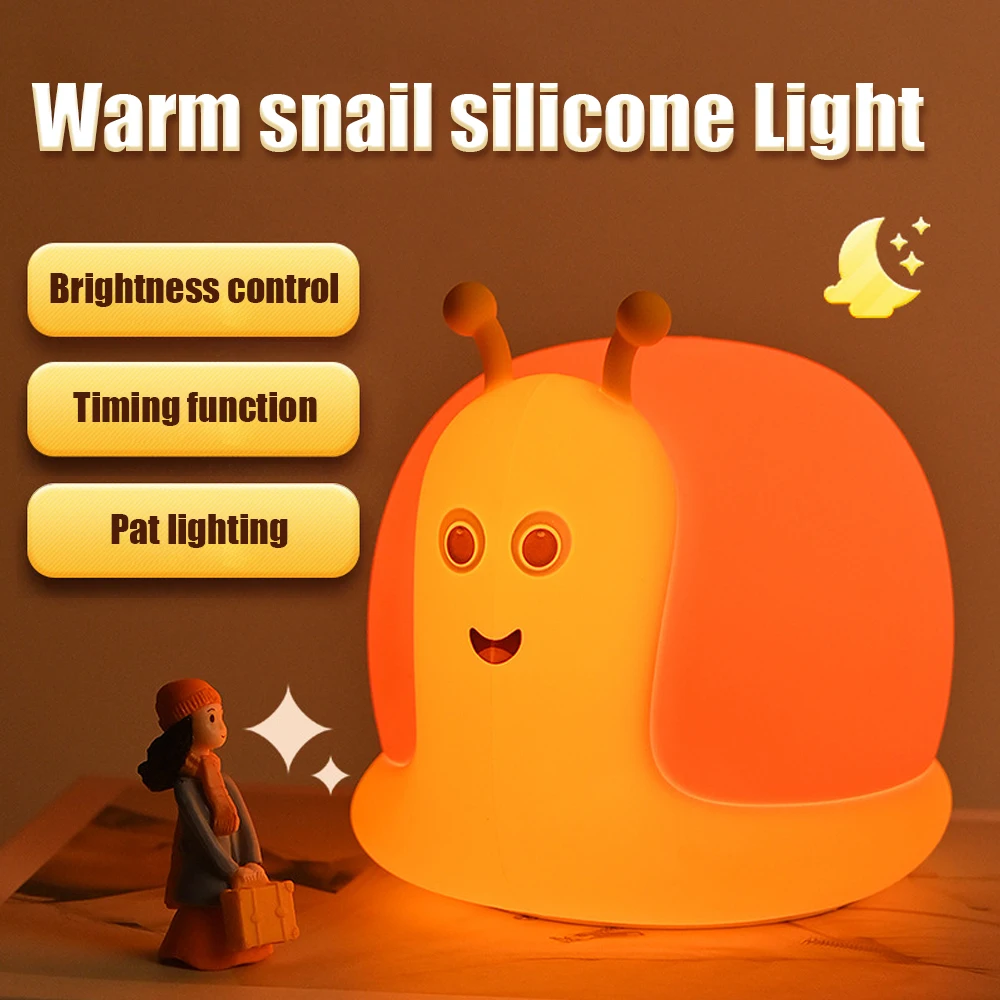 Cute Capybara Night Light Novelty 2 Levels Dimmable Nursery Snail Nightlight Rechargeable Touch Lamp for Kids Room Decor 5
