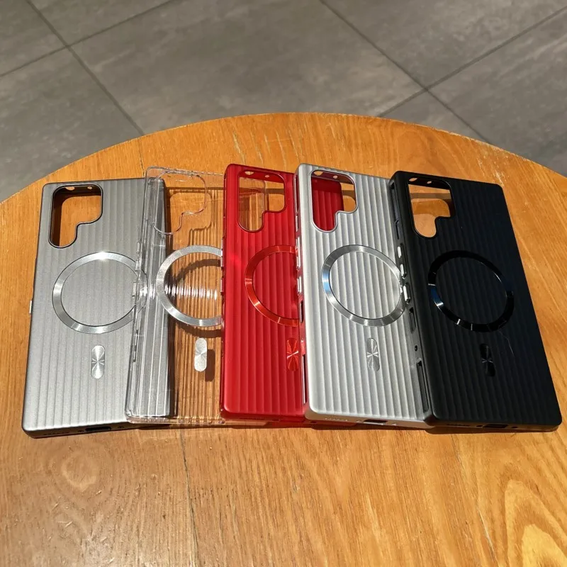 Luxury Striped Metal-Paint MagSafe-Compatible Phone Case, Anti-Scratch & Charging Capable