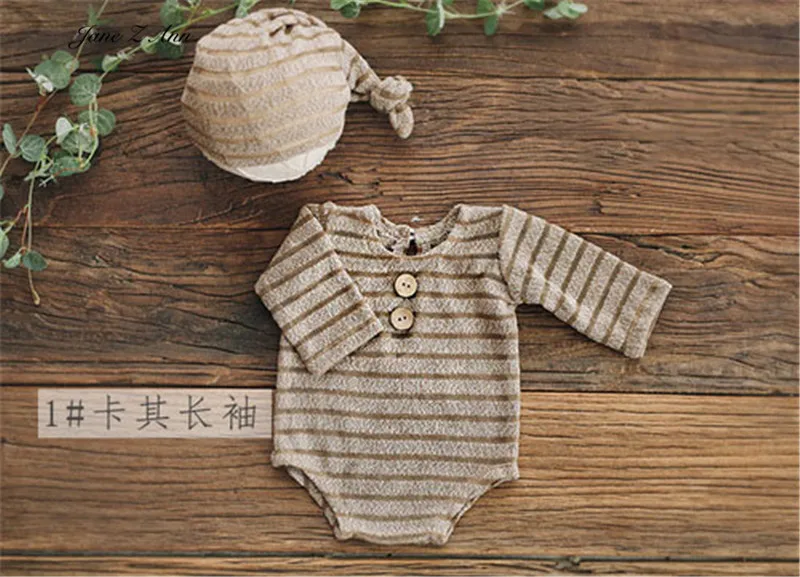 Baby boy striped elastic bodysuit with hat twins clothing newborn photo props 4 colors studio shooting outfits
