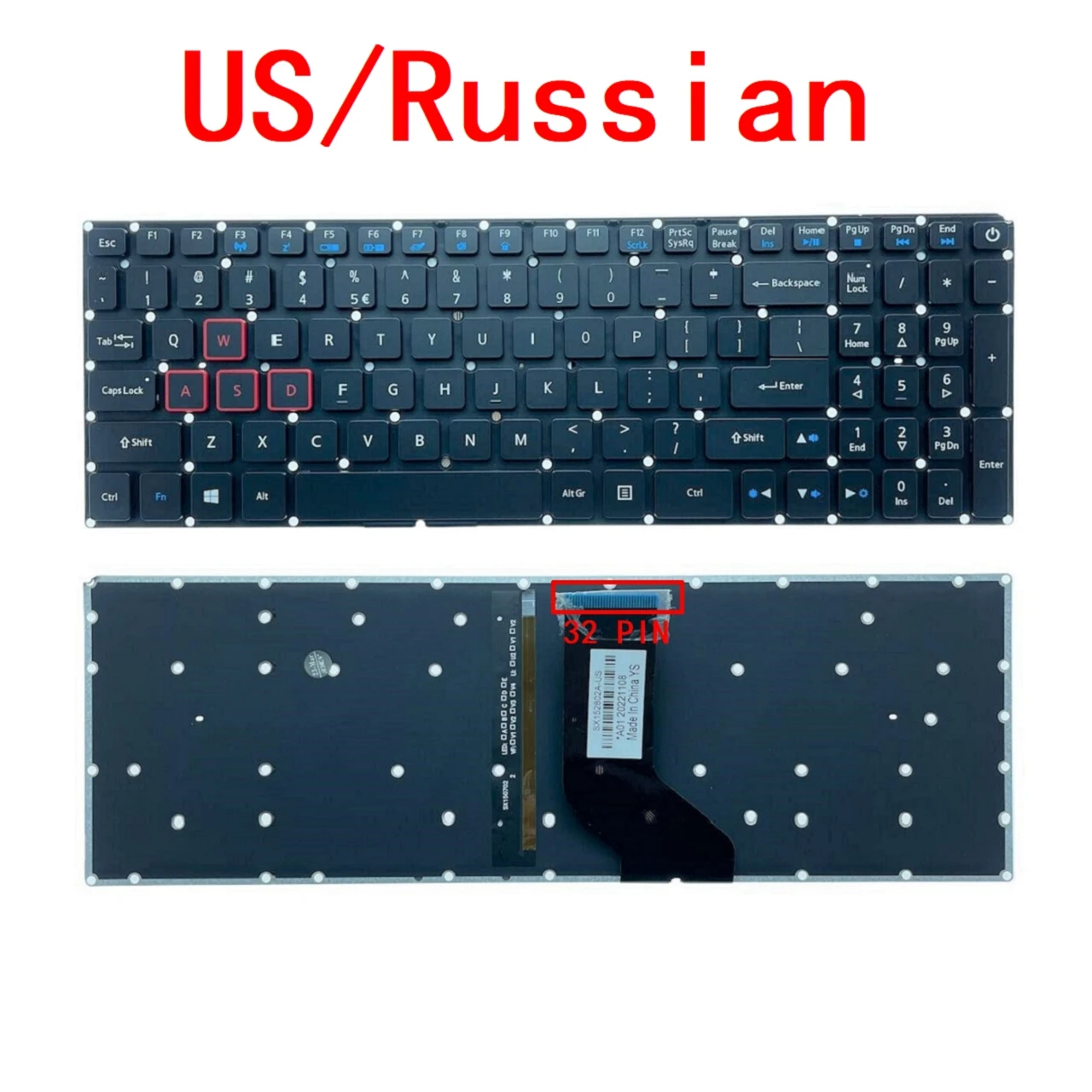 Teclado Retroiluminado Russo dos Eua Acer Aspire vx 15 Vx5591g Vx5793 Vn7-593g Vn7-793g Predator Helios 300 G3-571 G3-572 Novo
