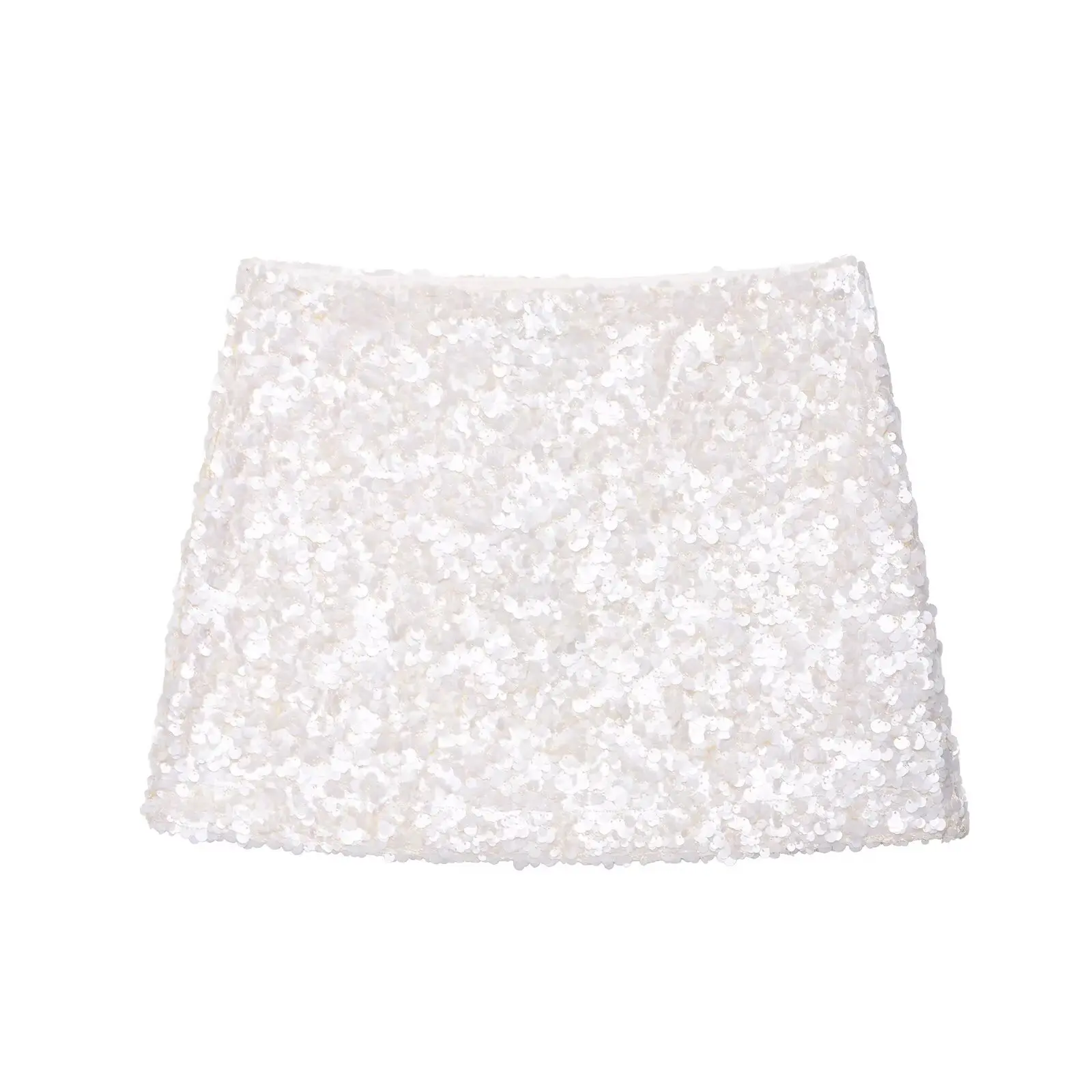 DUOPERI Women Y2K With Sequined Solid A-Line Mini Skirt Side Zipper High Waist Female Chic Lady Casual Skirts