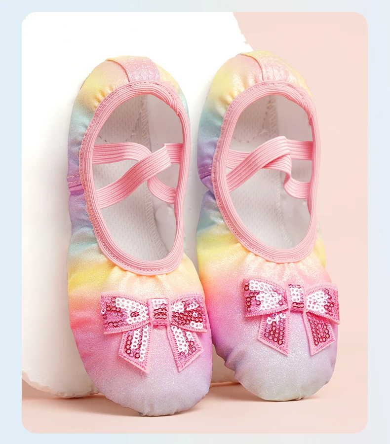 Mädchen-Ballettschuhe mit Sparkle – Regenbogenschimmer mit flexibler Sohle | Rutschfeste Prinzessinnen-Tanzpantoffeln für Kleinkinder – Detail 7