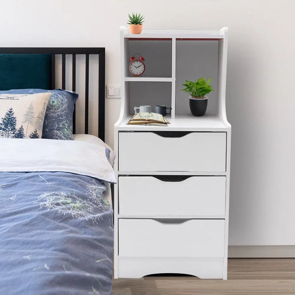 White Modern Style Nightstand Elegant Bedside Table Bedroom Furniture Cabinet With 3 Drawers 2