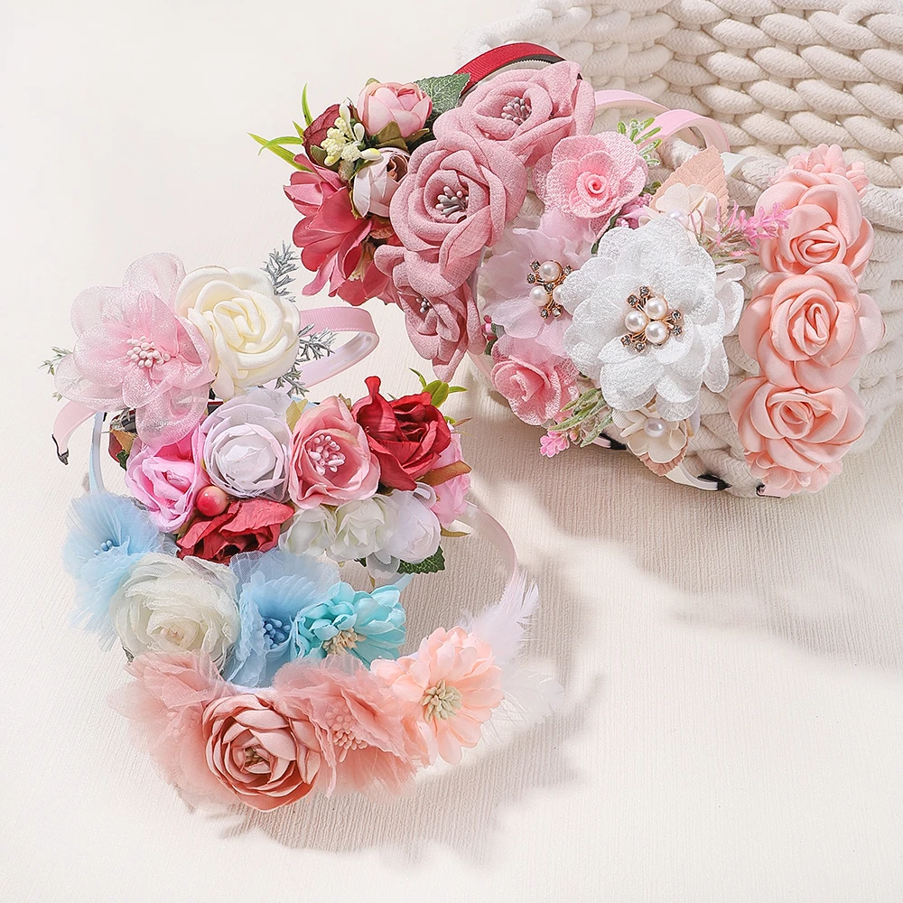 Hair Accessories Handmade Head Flower Girls Headbands Pearl Feather