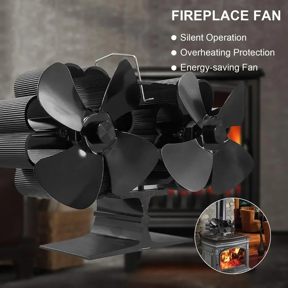 

Double Head Heat Power Fireplace Fan 8 Blades Heat Powered Eco Stove Fan Log Wood Burner Eco-fan Household High-efficiency Heat