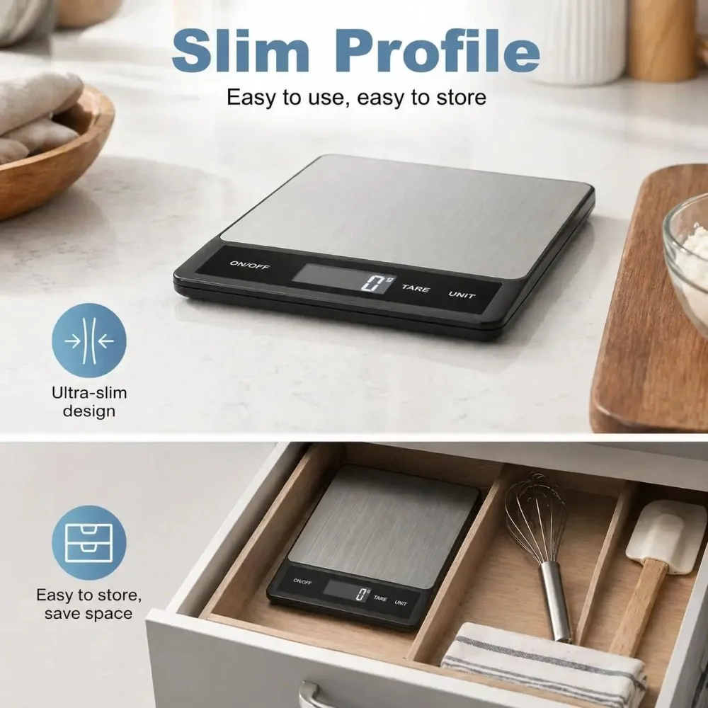 Waterproof Digital Kitchen Scale with LCD Backlit Display, 10kg Capacity