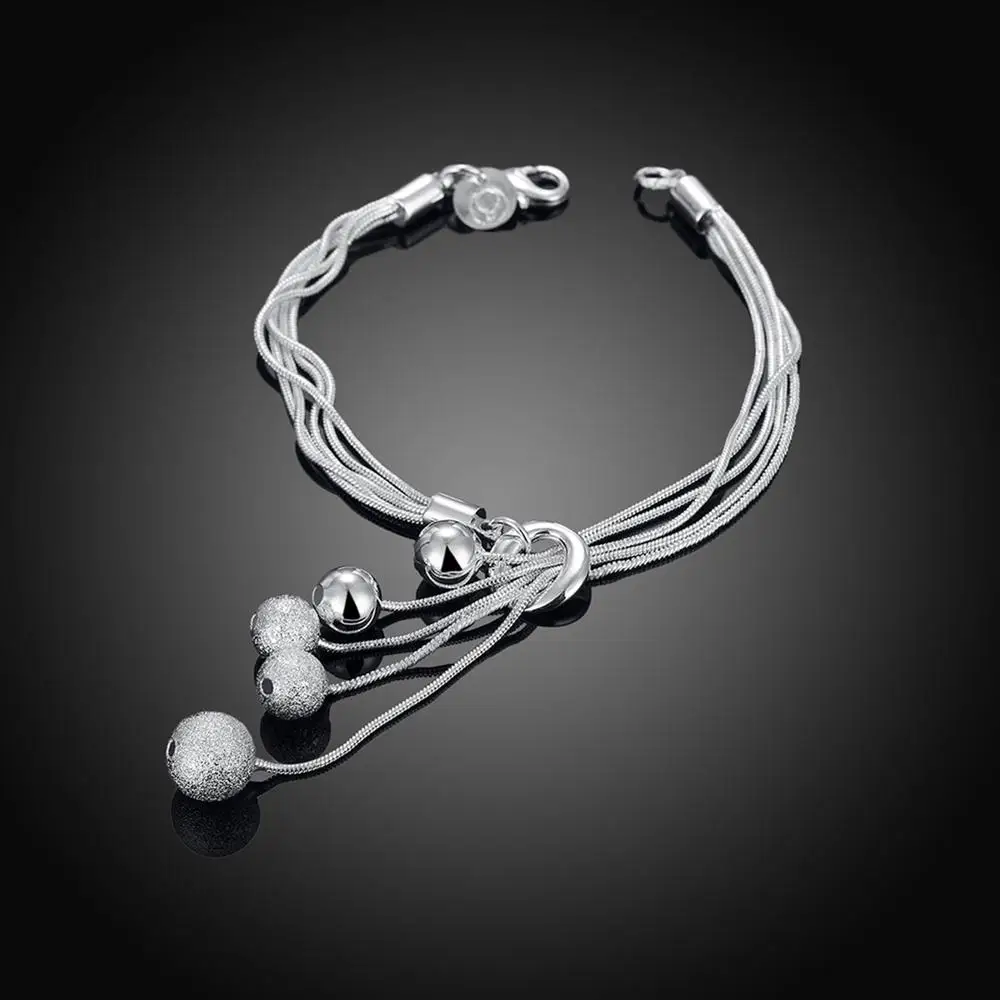 

925 Sterling Silver Snake Chain Frosted Beads Bracelets for Women Wedding Party Fine Christmas Gifts Fashion Beautiful Jewelry