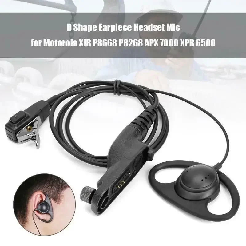 

D-Shape Ear Hook PTT Microphone Speaker Headset for Motorola XIR P8268 P8668 APX7000 DGP5050 DP4400 DP3400 APX6000 APX7000 Radio