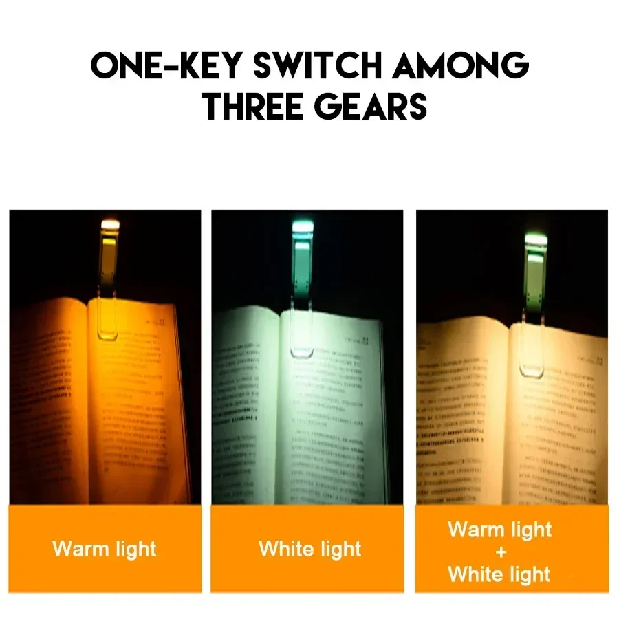USB Rechargeable LED Book Light 1800K-6000K Portable Clip Desk Light 500mAh Bookmark Reading Adjustable Brightness 15 Gear