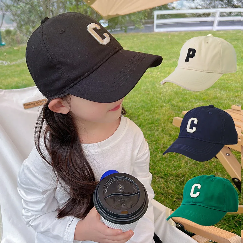Letter C Embroidered Baby Baseball Cap Solid Color Children Snapback Hat for Girls Boys Casual Kids Adjustable Sun Visors