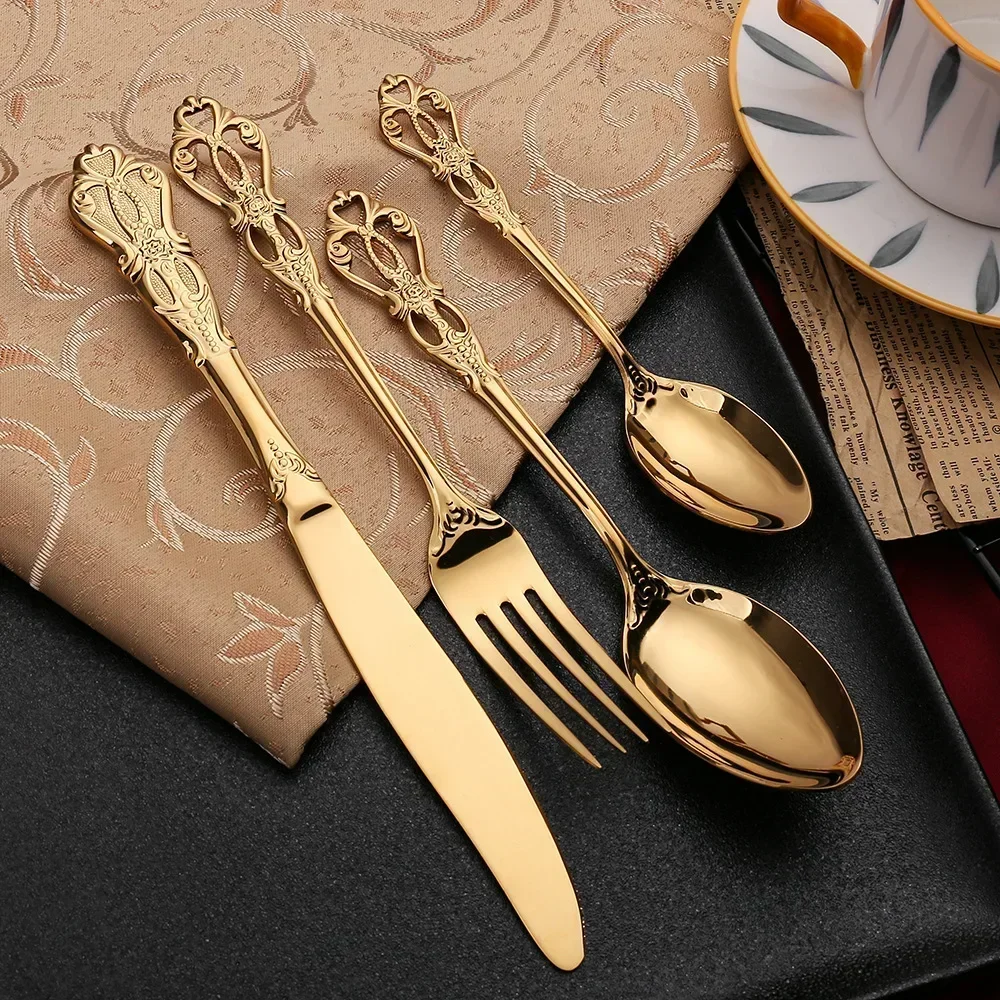 4pcs Gold Stainless Steel Forks Cutlery Set