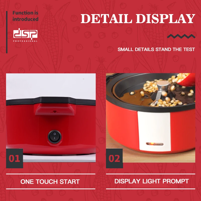 Houselin Deluxe Stirring Popcorn Maker Hot Oil Electric Popcorn Machine Easy Cleaning Convenient Storage 700W
