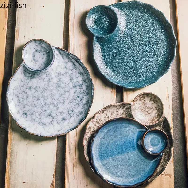 Vintage Irregular Ceramic Plate Dessert Snack Plate Dumpling Sushi Plates Restaurant Molecular Cuisine Creative Tableware
