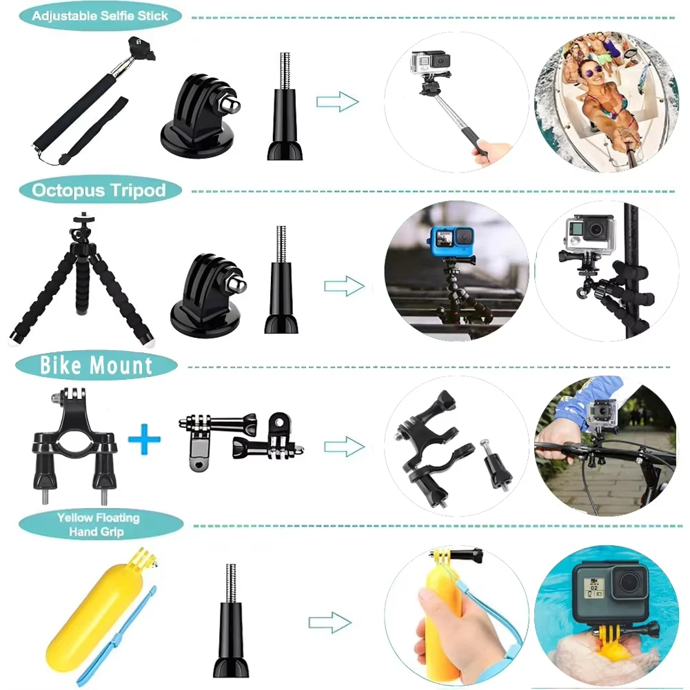 Kit di accessori per action camera 60 in 1 per GoPro Hero 13 12 11 10 9 8 AKASO Sjcam - immagine 3