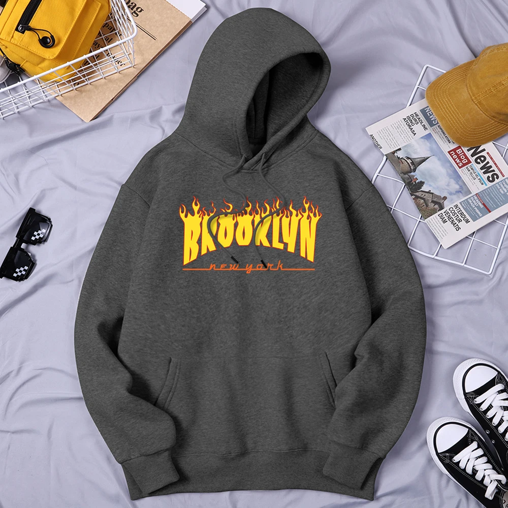 

Brooklyn New York Fire Design Man Clothes Fashion Slim Fit Shoulder Drop Vintage Oversize Tracksuit Sports Quality Mens Hoodies