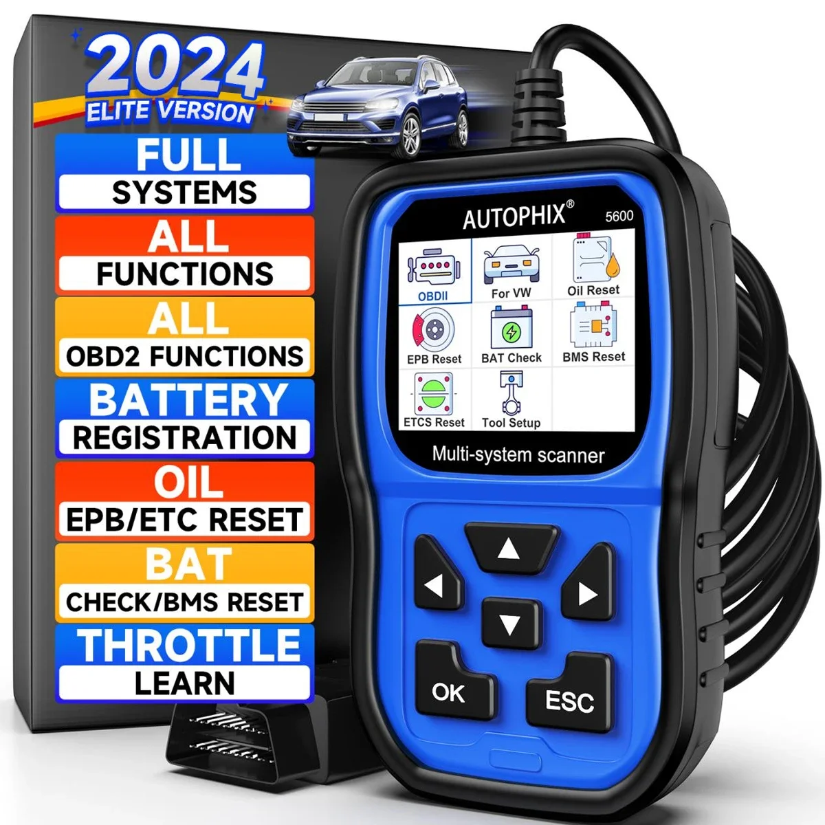 AUTOPHIX-Sistema Completo Diagnóstico Scan Tool, OBD2 Scanner, Leitor de Código, Motor ABS, SRS, SAS, BMS, EPB, TPMS, Reset de Óleo, Bateria para VW, 5600