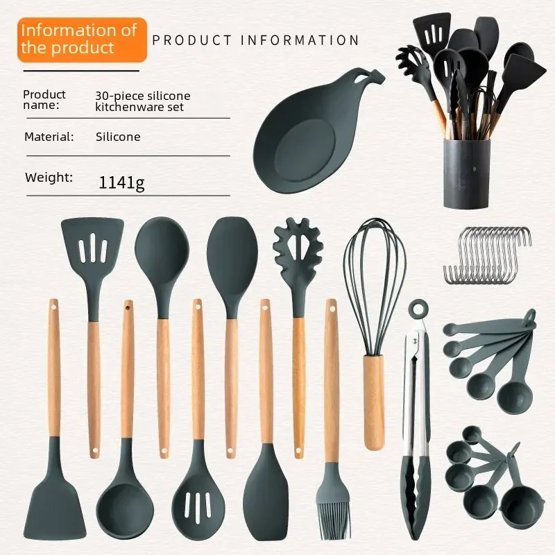 Gray 24-piece set with wooden handle