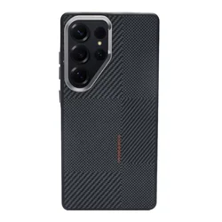 Carbon Fiber Texture Magnetic Shockproof Case with Alloy Lens and Wireless Charging Compatibility - Galaxy S23 Ultra (Gray)