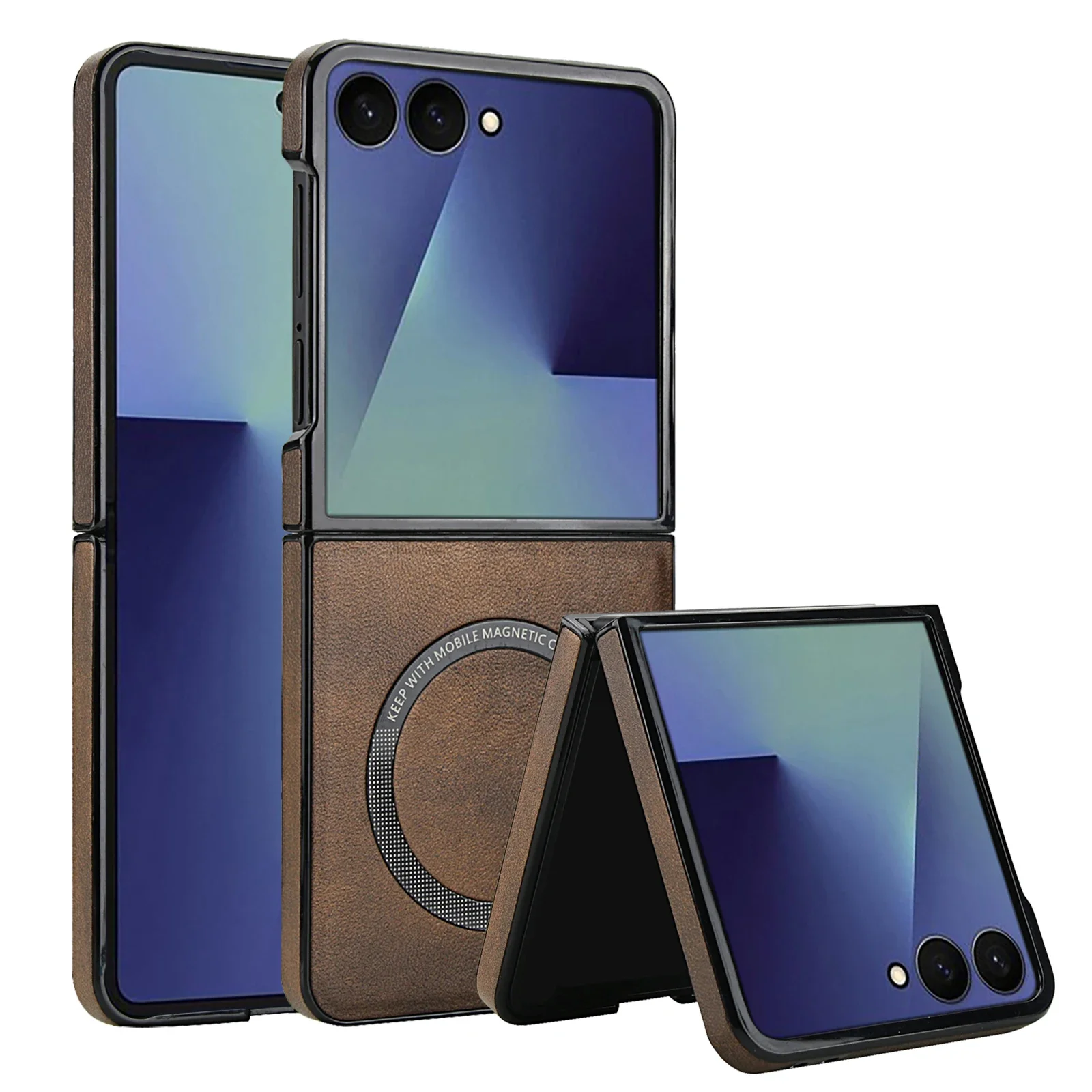 حافظة هاتف جلدية مغناطيسية للشحن اللاسلكي لهاتف سا...