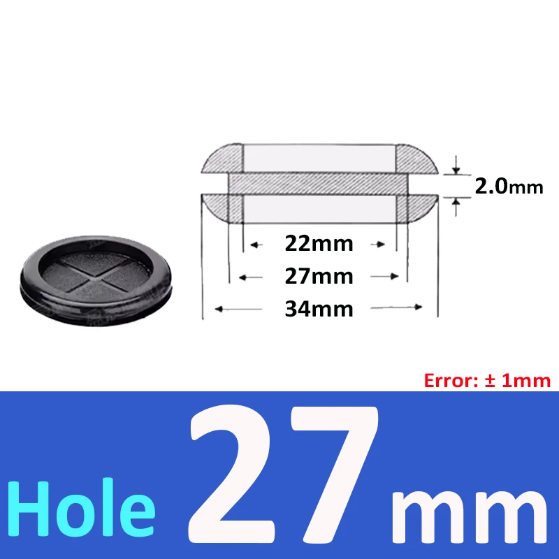 Black Round Double-Sided Protective Rubber Grommet Plug