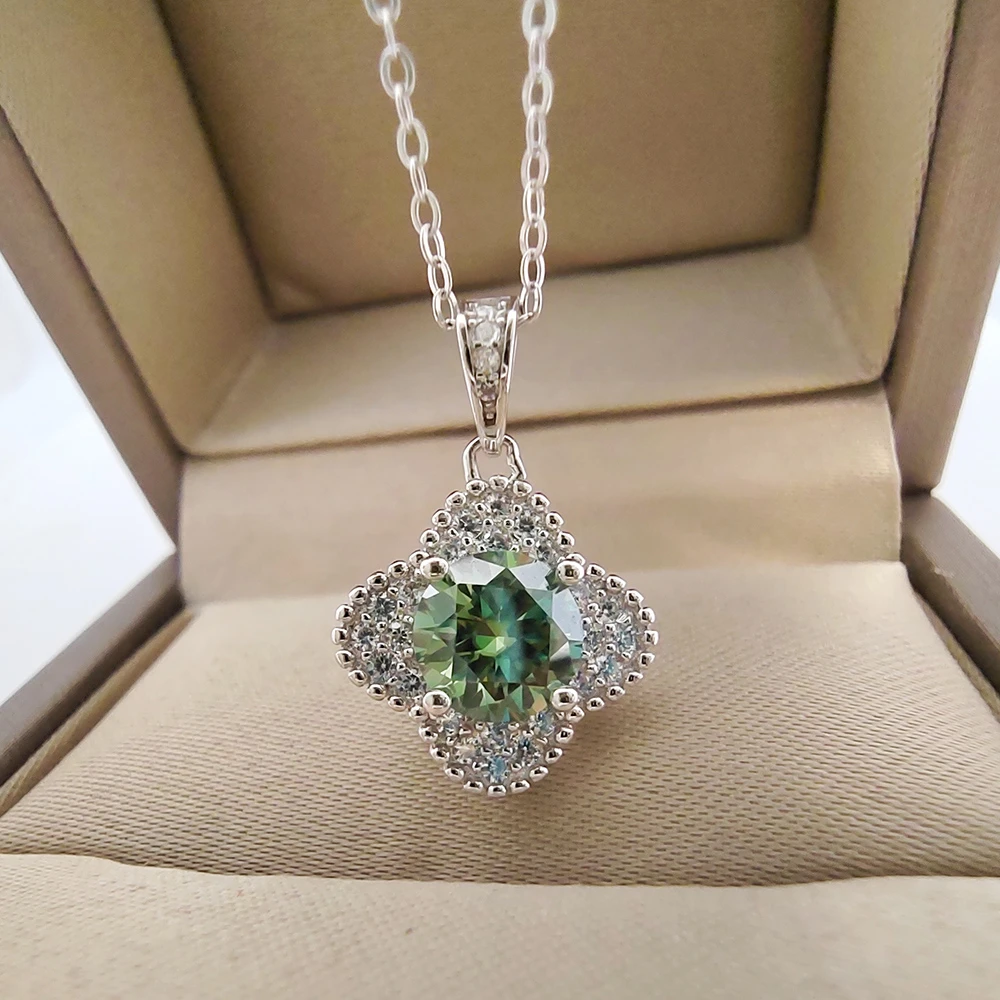 Luomansi Four Leaf Grass Necklace 1ct Green Moissanite Gra Certificate