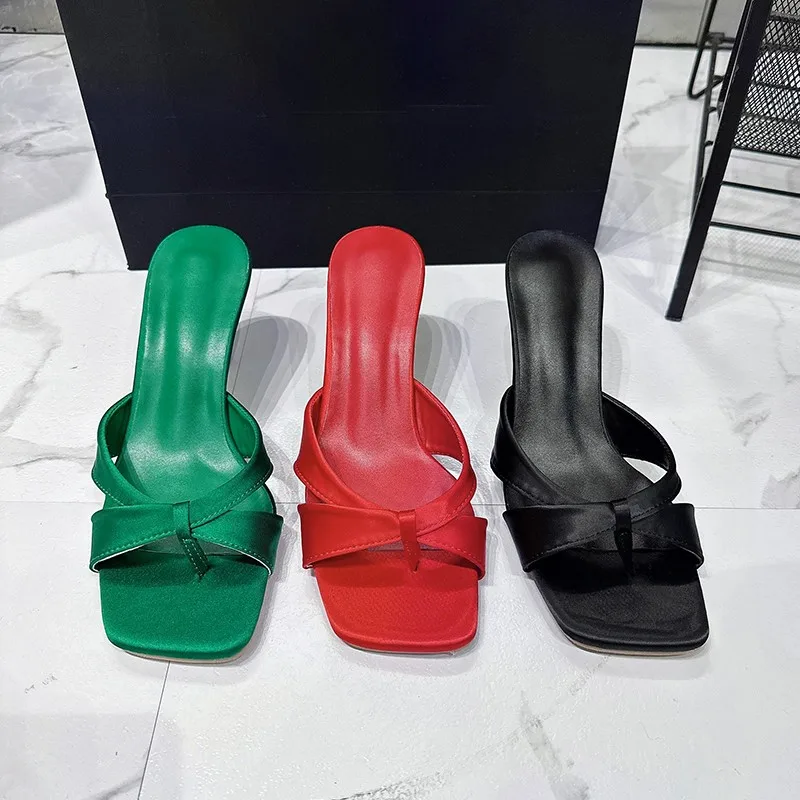 Woman Heels Slippers Sexy Elegant High Heel Shoes Outdoor Casual Pumps Open Toe Ladies Mules Women Shoes Green Red Women Sandals