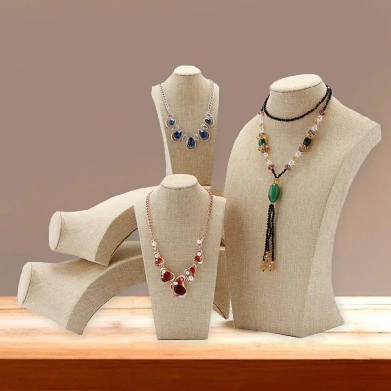 Espositore per busto per collana in lino manichino, porta collana per busto, organizer per catena con ciondolo per espositore per gioielli da donna - immagine 3