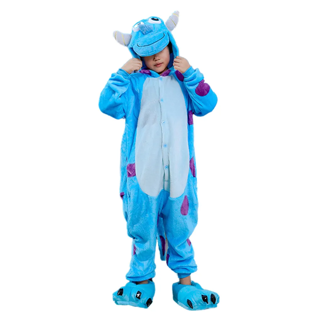 Mike and Sullivan Monster Kigurumi Jumpsuit For Children Kids Onesies Pajamas Cosplay Costume Clothing For Halloween Carnival child kigurumi onesies cosplay animal cartoon five pointed star pink unicorn pajamas costumes sleepwear halloween carnival party