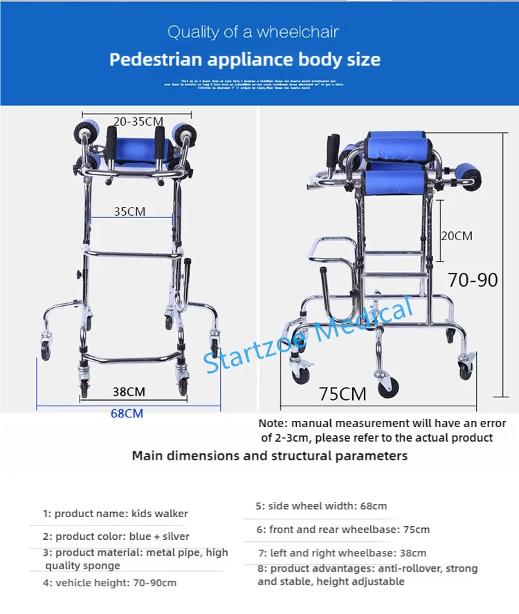 Adjustable Height Rolling Upright Walker with Seat and Brakes Walking Aid for Disabled Hemiplegia Stroke Patient 6