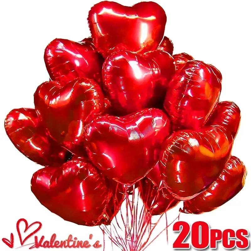 18 Inch Red Love Heart Balloons Color Metal Mirror Aluminum Film Balloon Helium Globos for Valentine's Day Wedding Party Decor