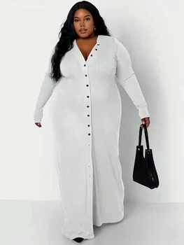 Ribbed Dress for Women Winter Warm Knitted Dress Single-buttons Elegant Cardigan Plus Size Dresses Wholesale Bulk Dropshipping