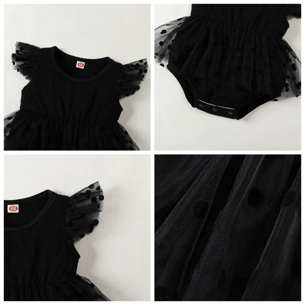 Cute Cotton Baby Girl Princess Dress Lace Mesh Bowknot Baby Girl Bodysuit Short Sleeve Sweet Infant Dress with Headband Birthday