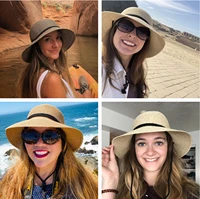 FURTALK Straw Summer Hat Women Sun Beach Hat with Wind Lanyard Wide Brim UPF 50+  Foldable Sun Protection Beach Hat 6