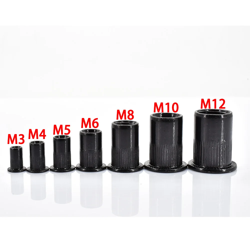 60/100Pcs Flat Rivet Nut Carbon/Stainless Steel Pop rivets and fasteners rivets and screws Metric Thread Metal Panel Clamp Lock Aluminum Rivnuts M3 M4 M5 M6 M8