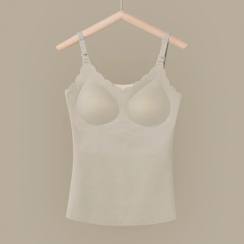 Winter Pregnant Women Nursing Vest Shirts with Pads Warm Strap Top Maternity Breastfeeding Tees Pregnancy Lactation Clothes
