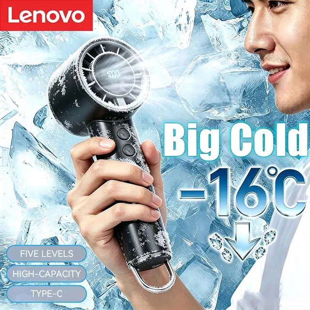 Ventilateur portatif Lenovo, petit ventilateur de réfrigération, climatiseur portable silencieux, affichage LED haute vitesse, puissance de vent élevée, ventilateur à charge USB 1