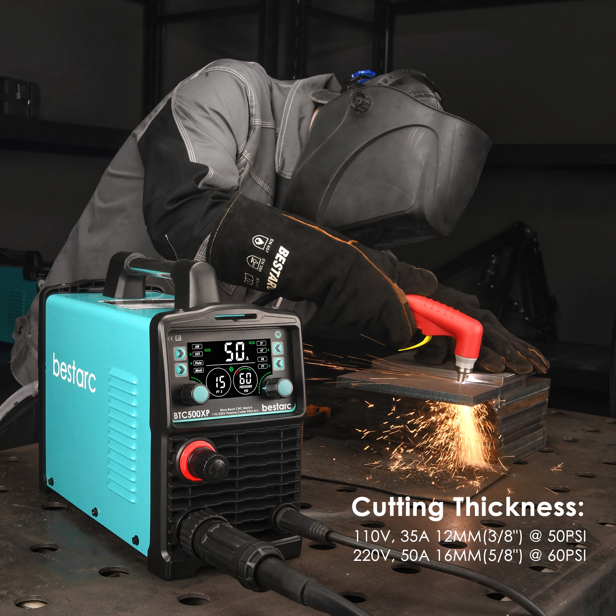 CNC Plasma Cutter Non-HF Pilot Arc bestarc 50A BTC500XP 11GEN Blow Back Technology 16mm Clean Cutting with Digital Screen