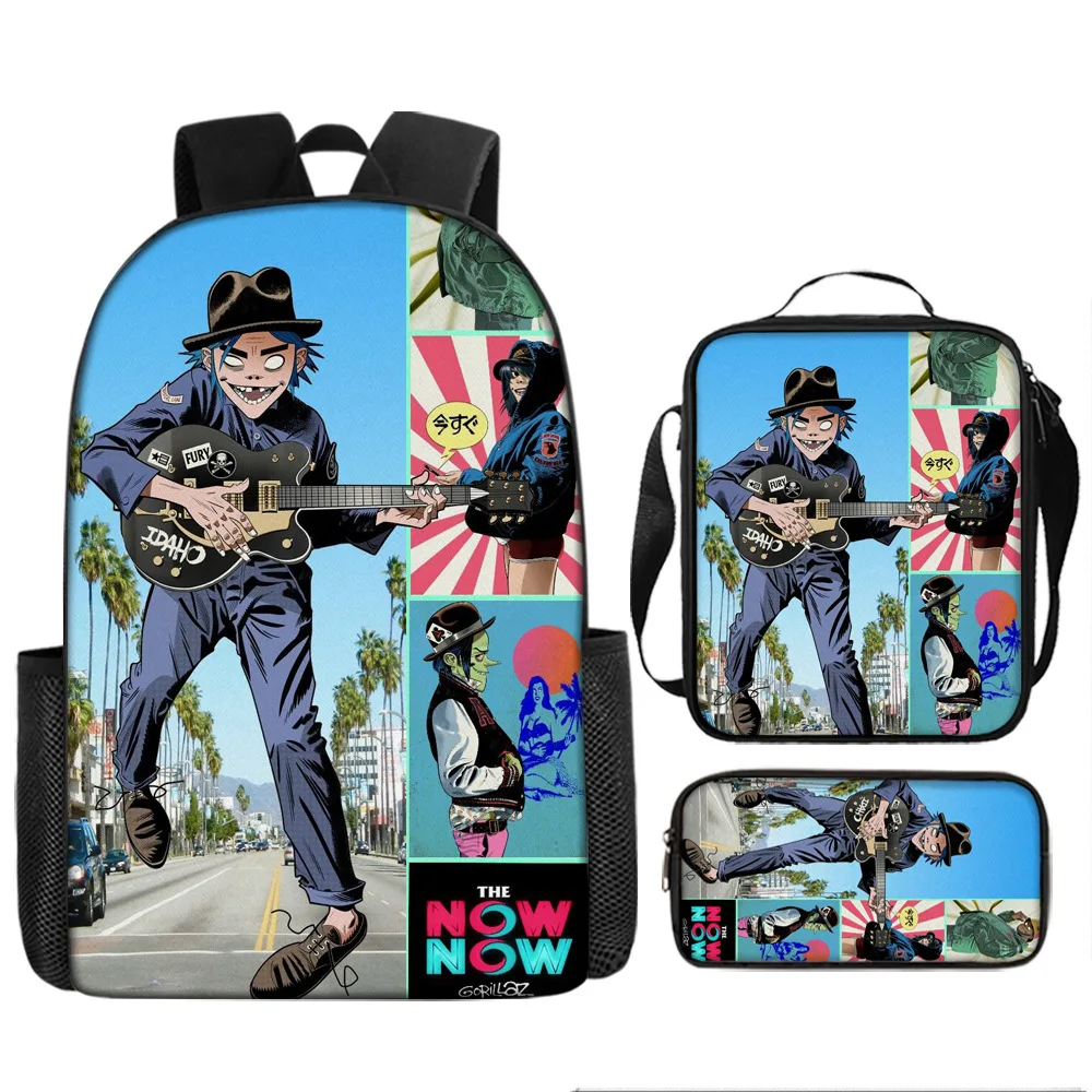 Hot selling British virtual band Gorillaz student backpack cartoon backpack children's backpack shoulder bag pencil case 1
