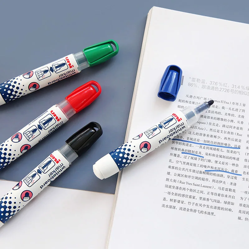 Whiteboard Pens 4pcs Uni WhiteBoard Marker Set with Ink Viewing Window Premium PWB-202