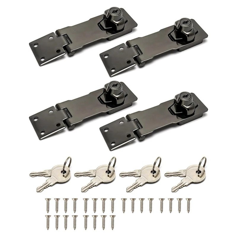 

Keyed Hasp Locks, 4 Pack 4Inch Twist Knob Cabinet Knob Lock Keyed Locking Latch Safety Lock With Mounting Screws