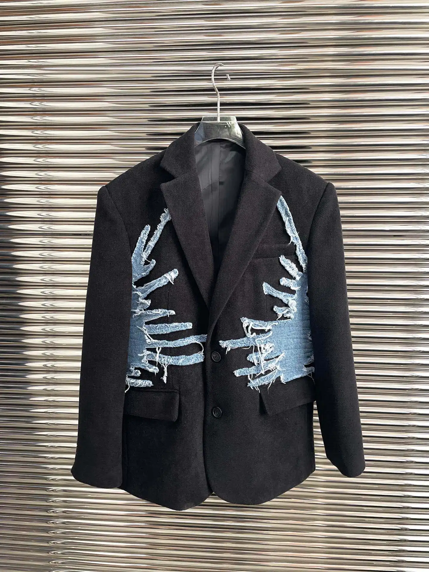 

Fashionable denim patchwork suit