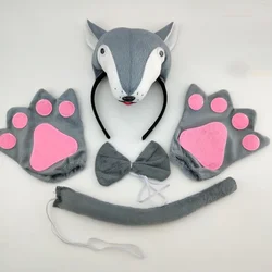 Adults Kids Plush Cartoon Boy Animal Wolf Ear Headband Bow Tie Tail Paws Gift Toy Birthday Party    Halloween Costume Cosplay