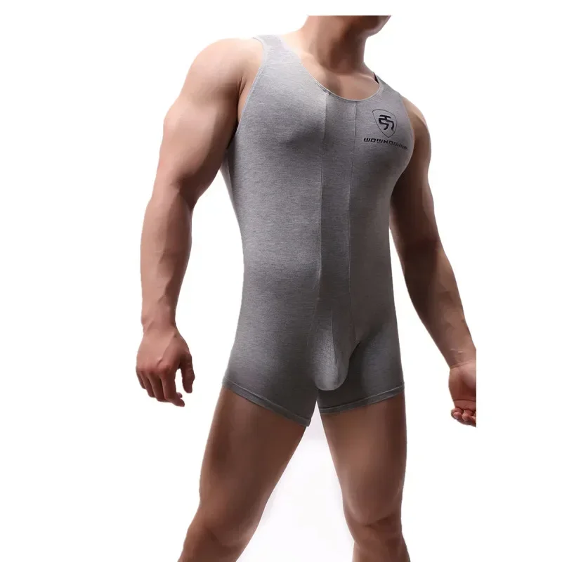 Sexy Men Slim Undershirts Wrestling Singlet One-Piece Leotards Sports Bodysuits Seamless Jumpsuits Bulge Pouch Underwear Rompers
