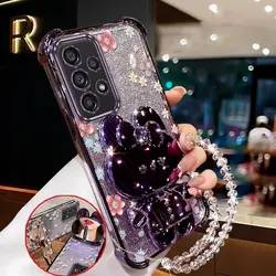 Elegant Floral Phone Accessory Set: Case, Lanyard & Stand - Galaxy A11 (PURPLE)