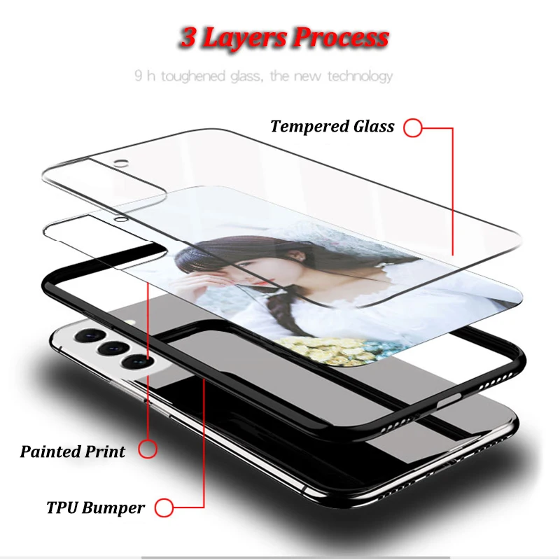 Customized Clear TPU Soft Matte Silicone Case with Tempered Glass and Photo Print Design